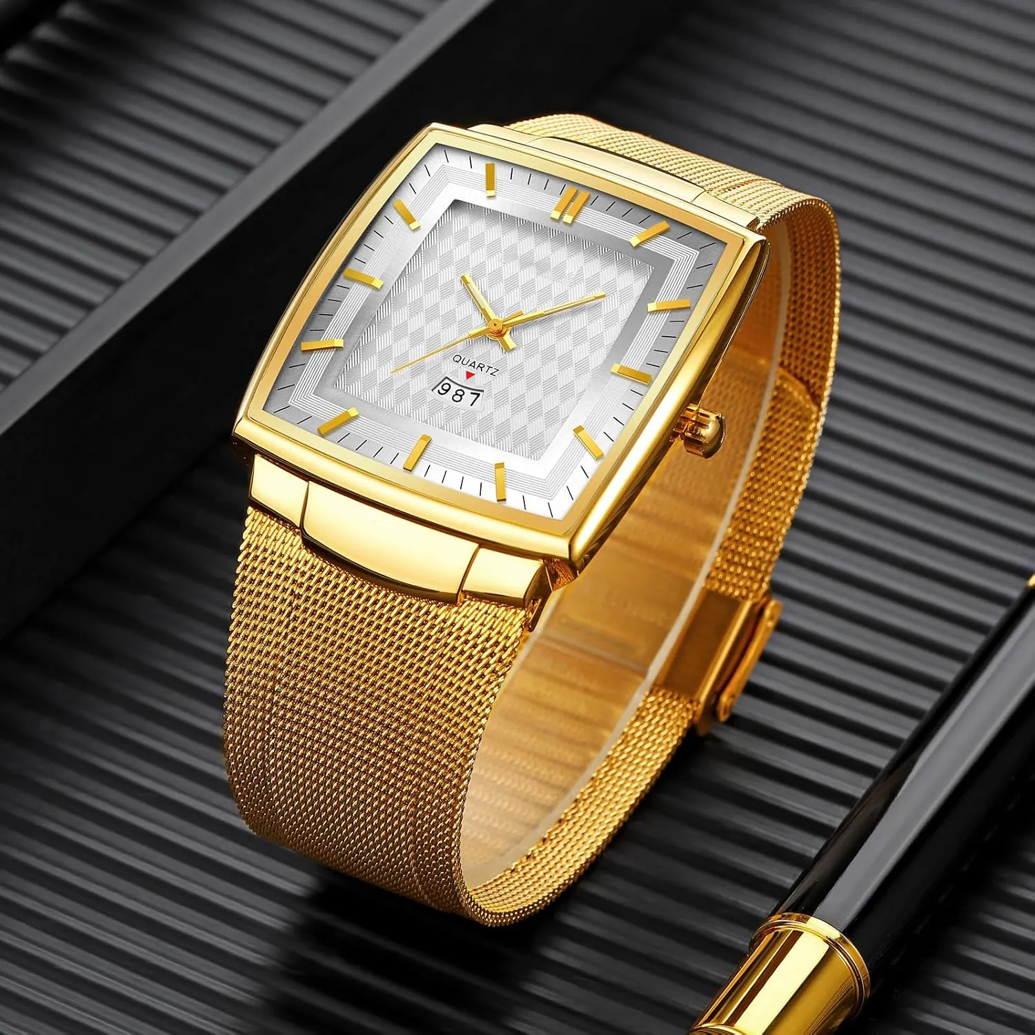 Band Luxury Mens Watch Date Waterproof Quartz Wristwatch for Men Gosasa Men's Business Square clause cosmos subliminal rite infinite advertiser Watch Thin Case Fashion Watch for Men Mesh 