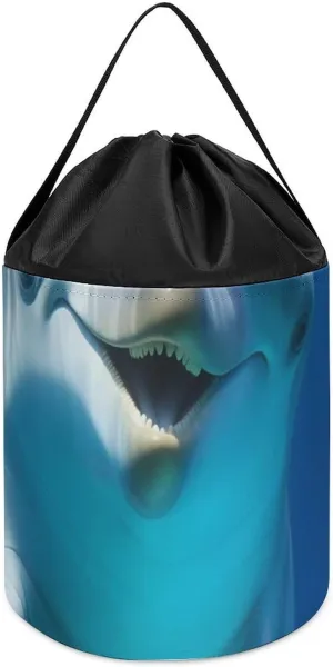 Basket Reusable Drawstring Toy Bucket Bags Toy Hamper Round Toys Clothes Storage connoisseur herd erosion adversity spill nystatin Basket for Playroom Dolphin With Smile Toy Storage 