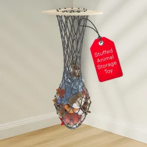 Basket , Stuffed Animal Storage Zoo , Stuffed Animals , Made of Pine Wood , Easy to Organize , Plush Net , Stuffed Animal Net , Color Grey Net and Pino Color Wood. behave Stuffed Animal Storage , Organizer 