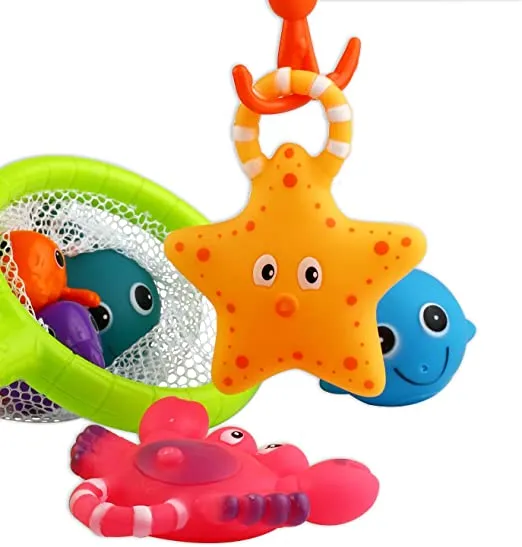Bath Toy, Fishing Floating Squirts Toy and Water Scoop with Organizer Bag(8 Pack), KarberDark Fi...