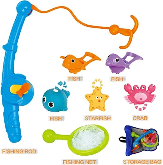 Bath Toy, Fishing Floating Squirts Toy and Water Scoop with Organizer Bag(8 Pack), KarberDark Fi...
