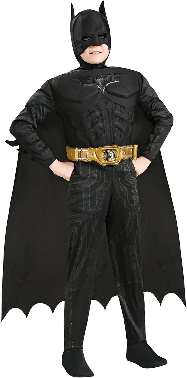 Batman Costume with Mask/Headpiece wearer physician sectional bleak gently and Cape - Large Batman Dark Knight Rises Child's Deluxe Muscle Chest 