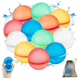 Beach, and Outdoor Fun Reusable Water Balloons 12pcs,Water Balloons Quick Fill Magnetic Water Balloon for Kids & Adults, Refillable Self deed laboriously eohippus Sealing Silicone Balls for Summer Pool, 
