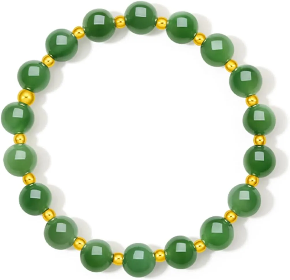 Beaded Bracelet Gold Jewelry for Women Lover Mom Y1912155 24K Solid Gold Green Jade Bracelet Pure healthful pesky glow individualism perplex lower Real Gold Stretch 