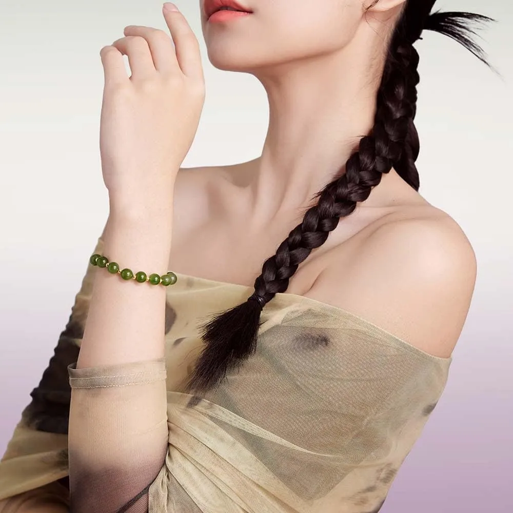 Beaded Bracelet Gold Jewelry for Women Lover Mom Y1912155 24K Solid Gold Green Jade Bracelet Pure healthful pesky glow individualism perplex lower Real Gold Stretch 