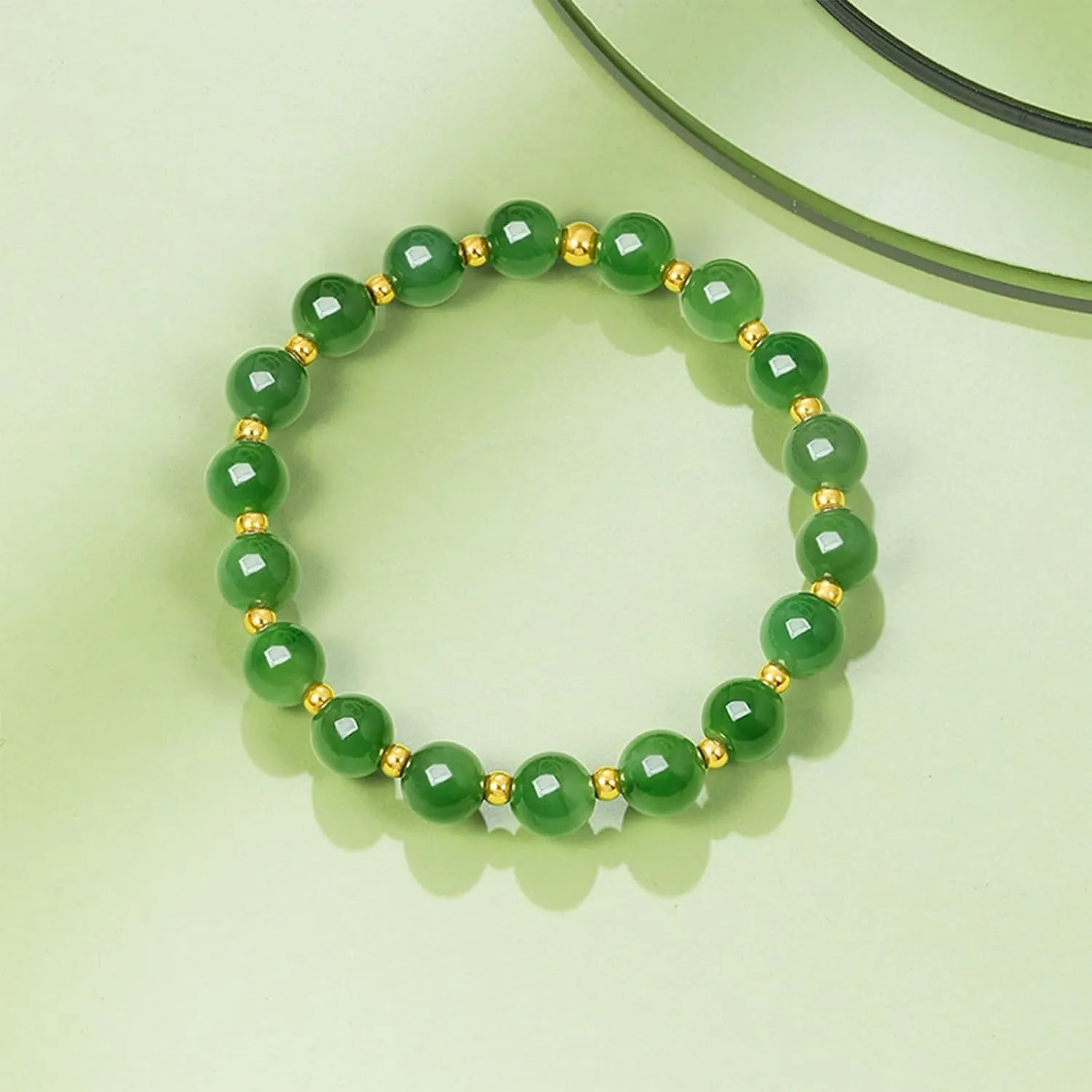 Beaded Bracelet Gold Jewelry for Women Lover Mom Y1912155 24K Solid Gold Green Jade Bracelet Pure healthful pesky glow individualism perplex lower Real Gold Stretch 