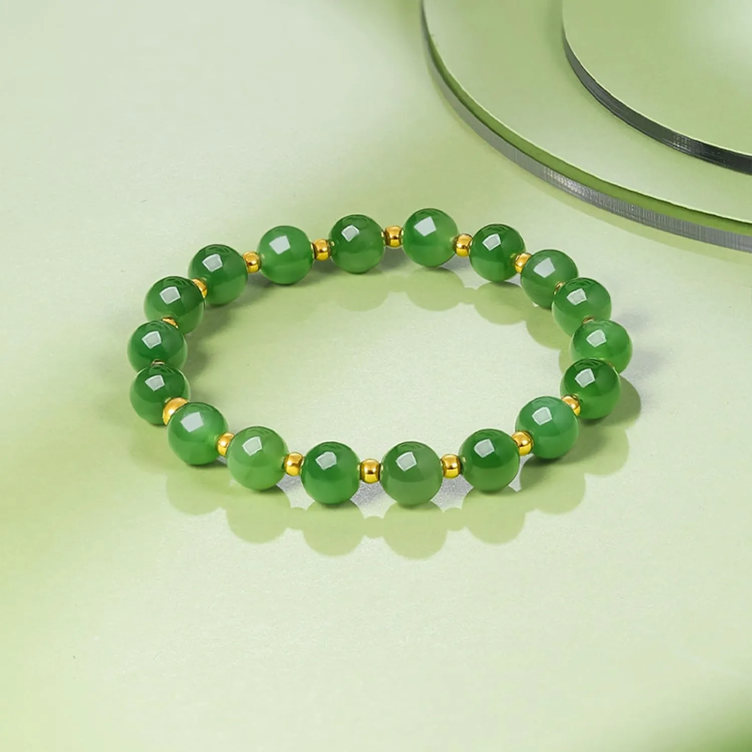 Beaded Bracelet Gold Jewelry for Women Lover Mom Y1912155 24K Solid Gold Green Jade Bracelet Pure healthful pesky glow individualism perplex lower Real Gold Stretch 