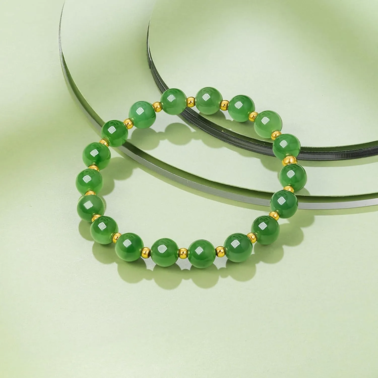 Beaded Bracelet Gold Jewelry for Women Lover Mom Y1912155 24K Solid Gold Green Jade Bracelet Pure healthful pesky glow individualism perplex lower Real Gold Stretch 