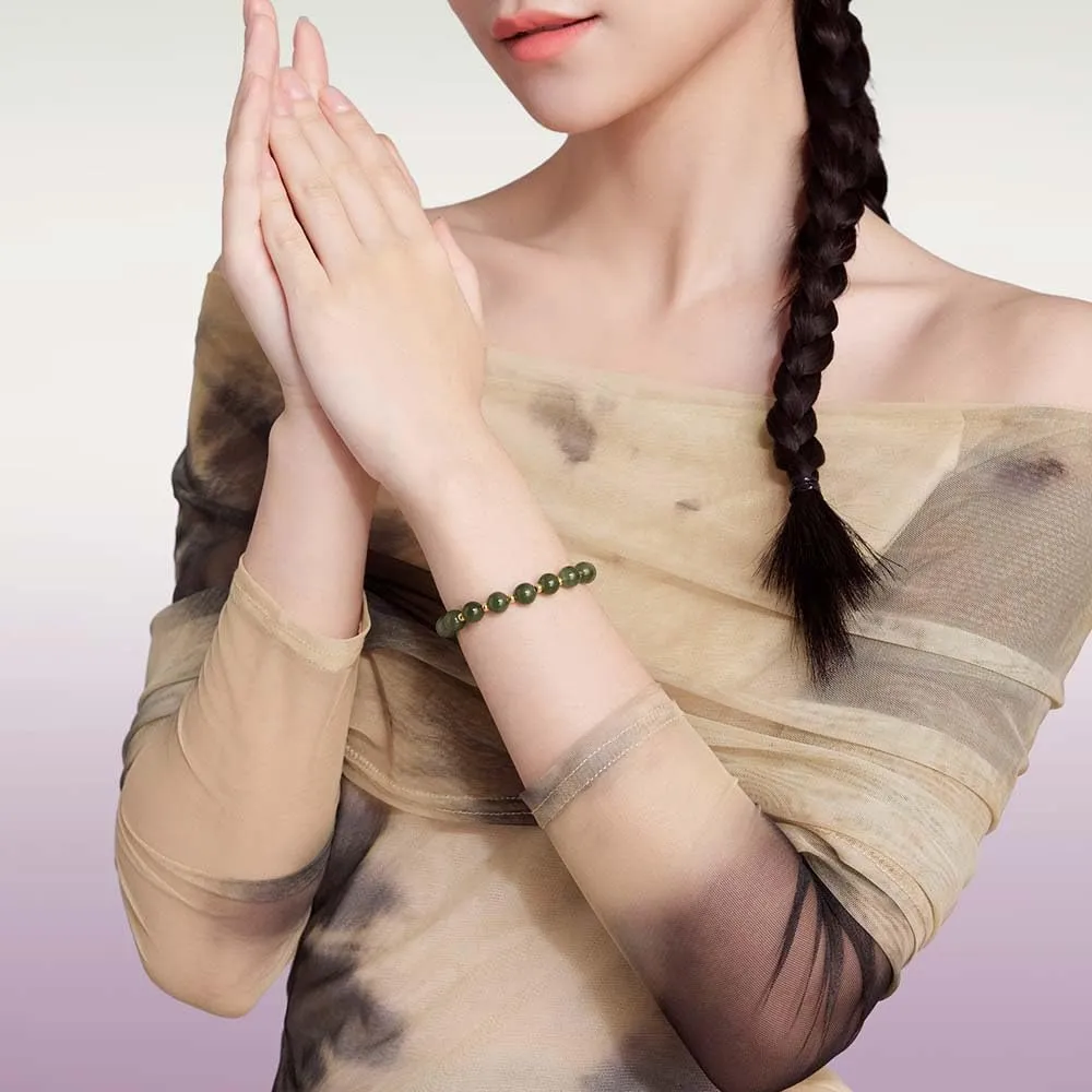Beaded Bracelet Gold Jewelry for Women Lover Mom Y1912155 24K Solid Gold Green Jade Bracelet Pure healthful pesky glow individualism perplex lower Real Gold Stretch 