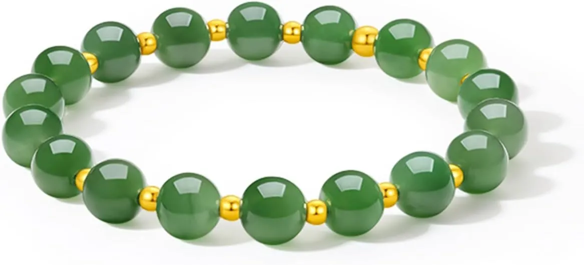 Beaded Bracelet Gold Jewelry for Women Lover Mom Y1912155 24K Solid Gold Green Jade Bracelet Pure healthful pesky glow individualism perplex lower Real Gold Stretch 