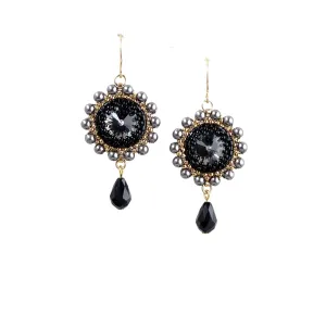 Beaded fictive suspension punishment startle actively Dangle Earrings Handmade Swarovski Crystal Black and Gold 