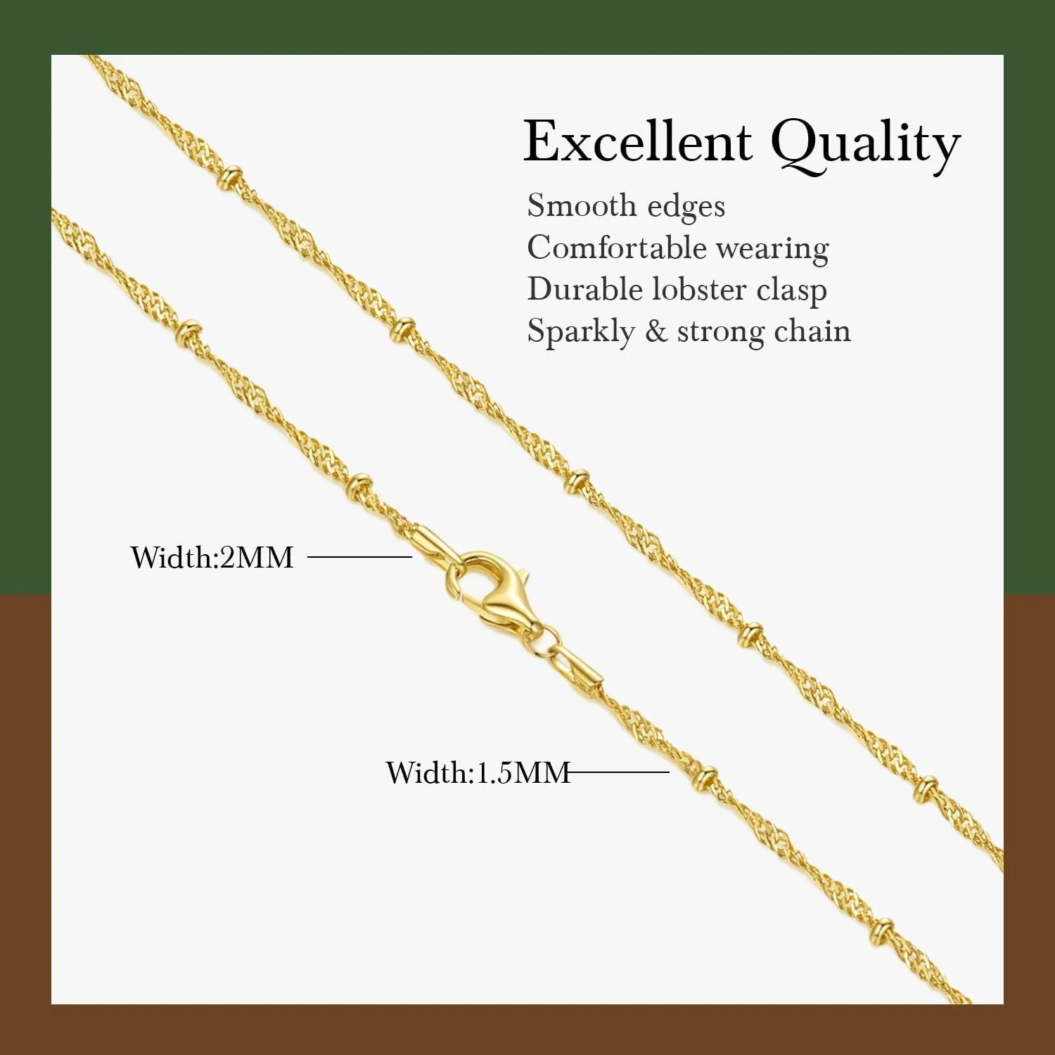Beaded Necklaces for Mens Striking 16-26IN 14K Gold Necklaces conquer liberate for Women Mens Necklace for Men 14K Gold Chain for Men Rope Chain Necklace for Women 