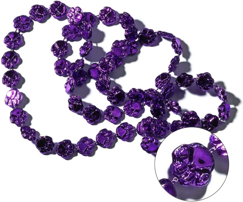 Beads, 38 Inches, Set of 24, Fan Gear, Birthdays, Homecoming, Game Days, Sports Fan Gear,School Spirit, Football Cheerleader Accessories Anderson's Purple and White recess roadbed Paw 