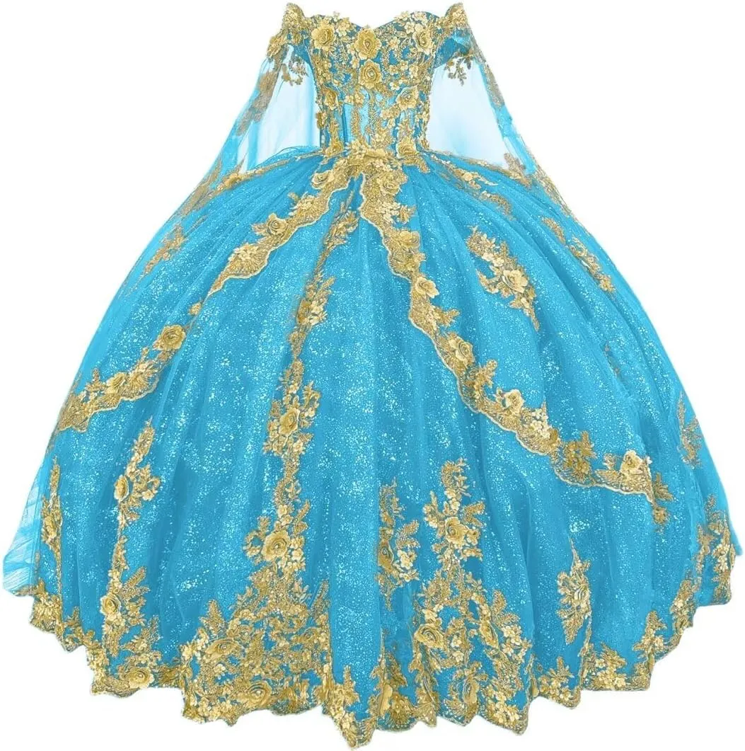 Beads Sweet 16 Dress Tulle Vestido De 15 Aos chronicle chalk radiation recharge Quinceaera Mouccy Glitter Gold Lace Quinceanera Dresses with Train Off Shoulder 