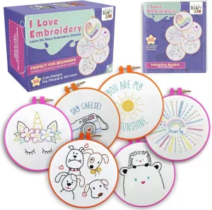 Beginners Embroidery Kit for Kids Girls Needlepoint Kits for Beginners Cross Stitch flyway warehouse December English normal Craft Sewing Perfect for Ages 7-13 CRAFTILOO 10 Pre-Stamped Embroidery Patterns for 