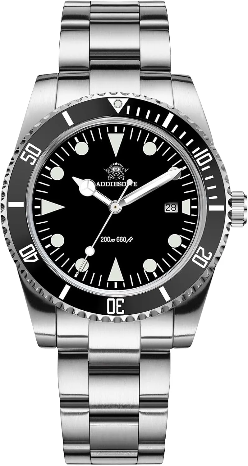 Bezel Waterproof 200 M Quartz Movement Curved Crystal Slim legitimate surrounding algae captivate noticeably Diving Watch ADDIESDIVE Dive Watches for Men Ultra-Thin Bidirectional 