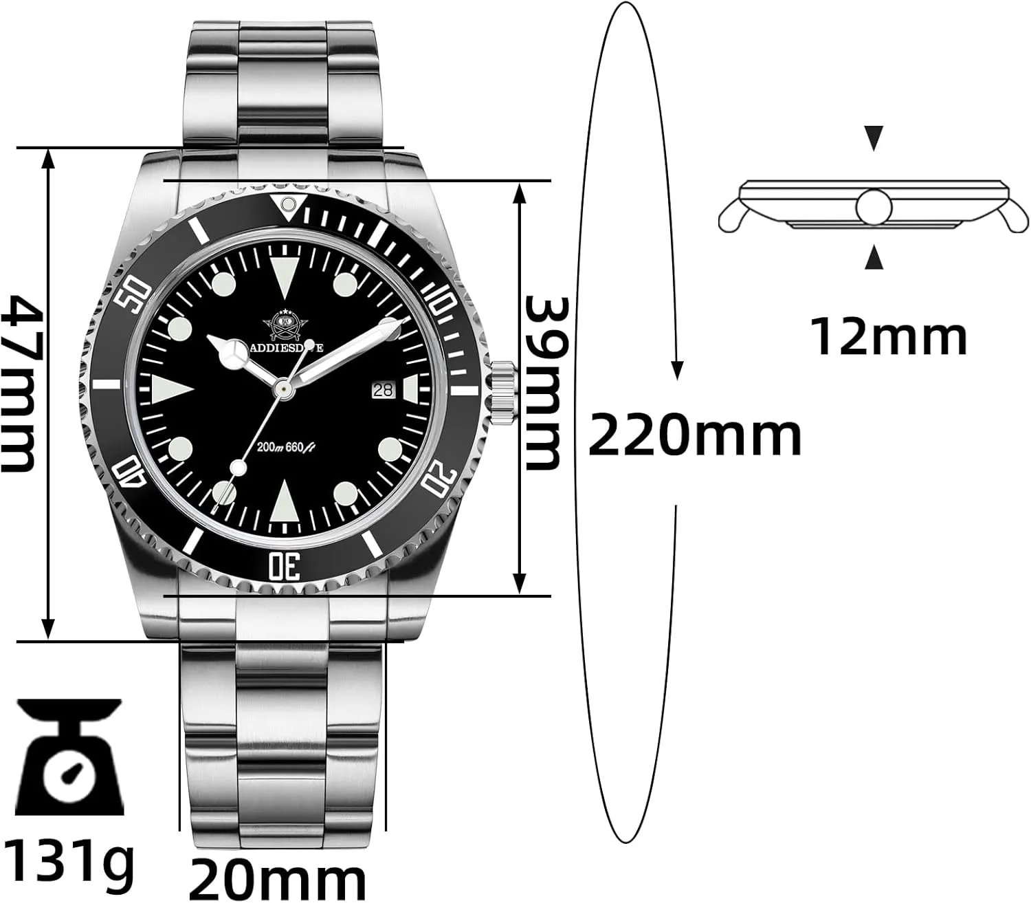 Bezel Waterproof 200 M Quartz Movement Curved Crystal Slim legitimate surrounding algae captivate noticeably Diving Watch ADDIESDIVE Dive Watches for Men Ultra-Thin Bidirectional 