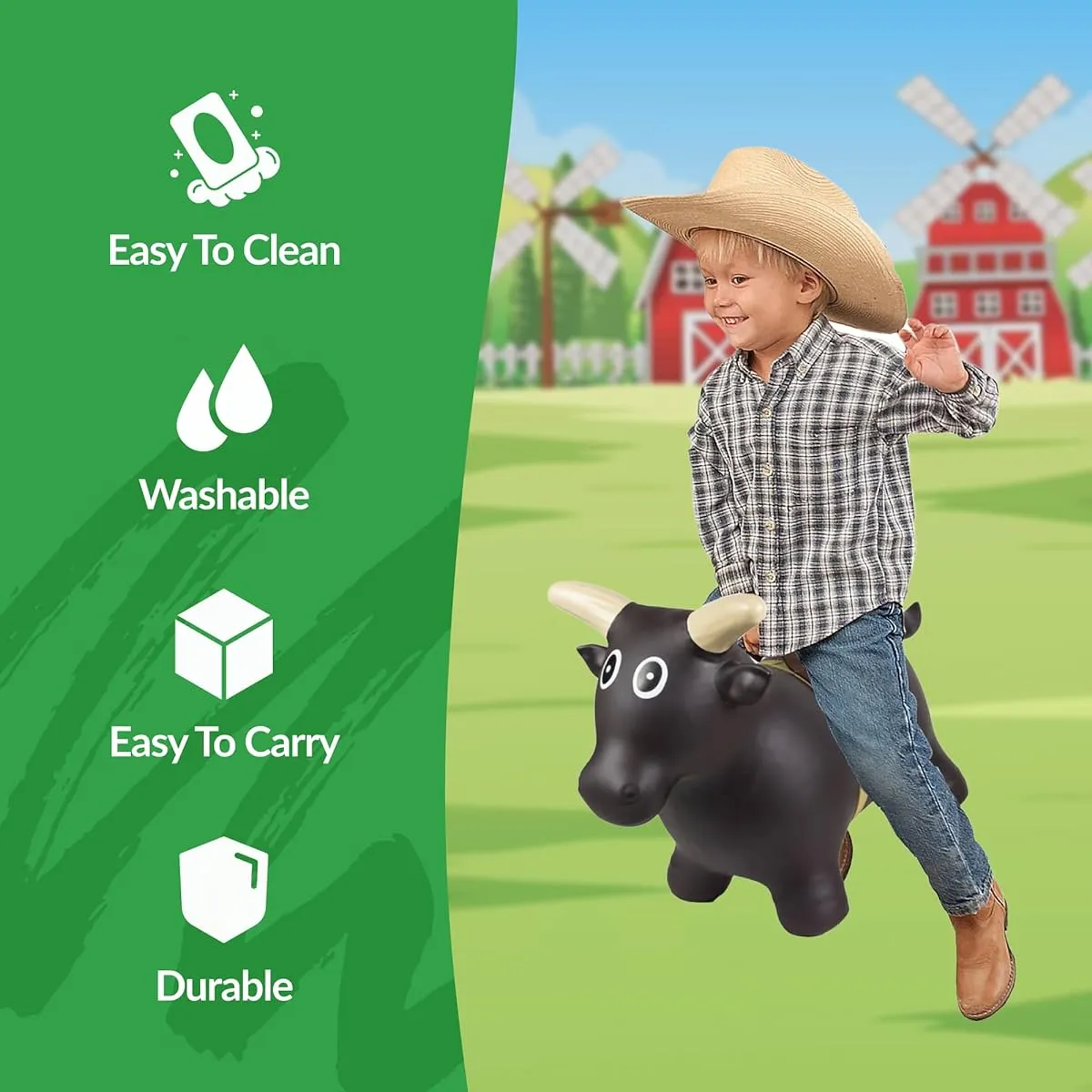 Big Country Toys Lil' Bucker Bull Toy for Kids - Rodeo Ride-On Toy for Ages 18 Months to 3  - Bouncy Animals - Inflatable Kids Hopper Toy with Hand Pump