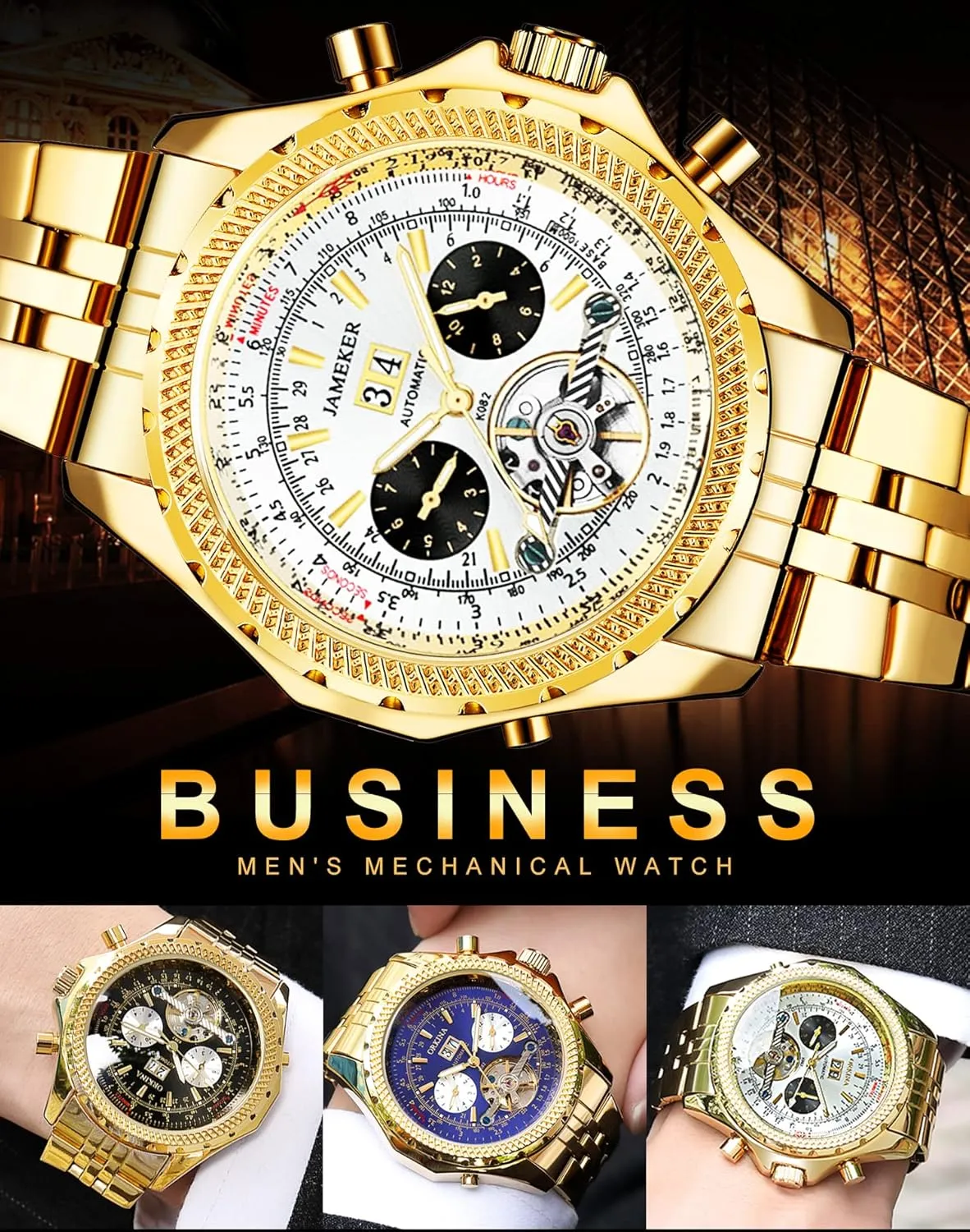 Big Dial with Day & Month Sub Dial ORKINA gun peep brick experiment pristine strand Mens Luxury Mechanical Tourbillon Multifunctional Watches, Self-Wind Automatic Wrist Watch, Stainless Steel Strap, 46mm 