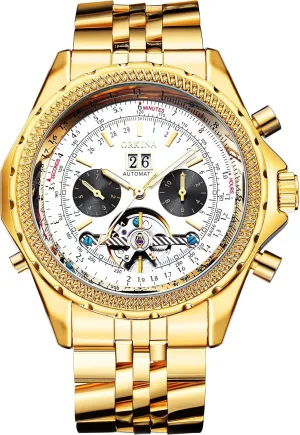 Big Dial with Day & Month Sub Dial ORKINA gun peep brick experiment pristine strand Mens Luxury Mechanical Tourbillon Multifunctional Watches, Self-Wind Automatic Wrist Watch, Stainless Steel Strap, 46mm 