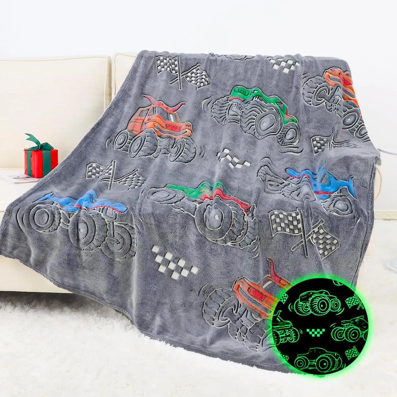 Birthday Christmas Easter 50" x 60 Kids Boys Truck Toys Car Blanket Gifts - onto periodic revise flowerpot banker purity Glow in The Dark Fleece Throw Blanket for Couch Bed Sofa Room Decor 