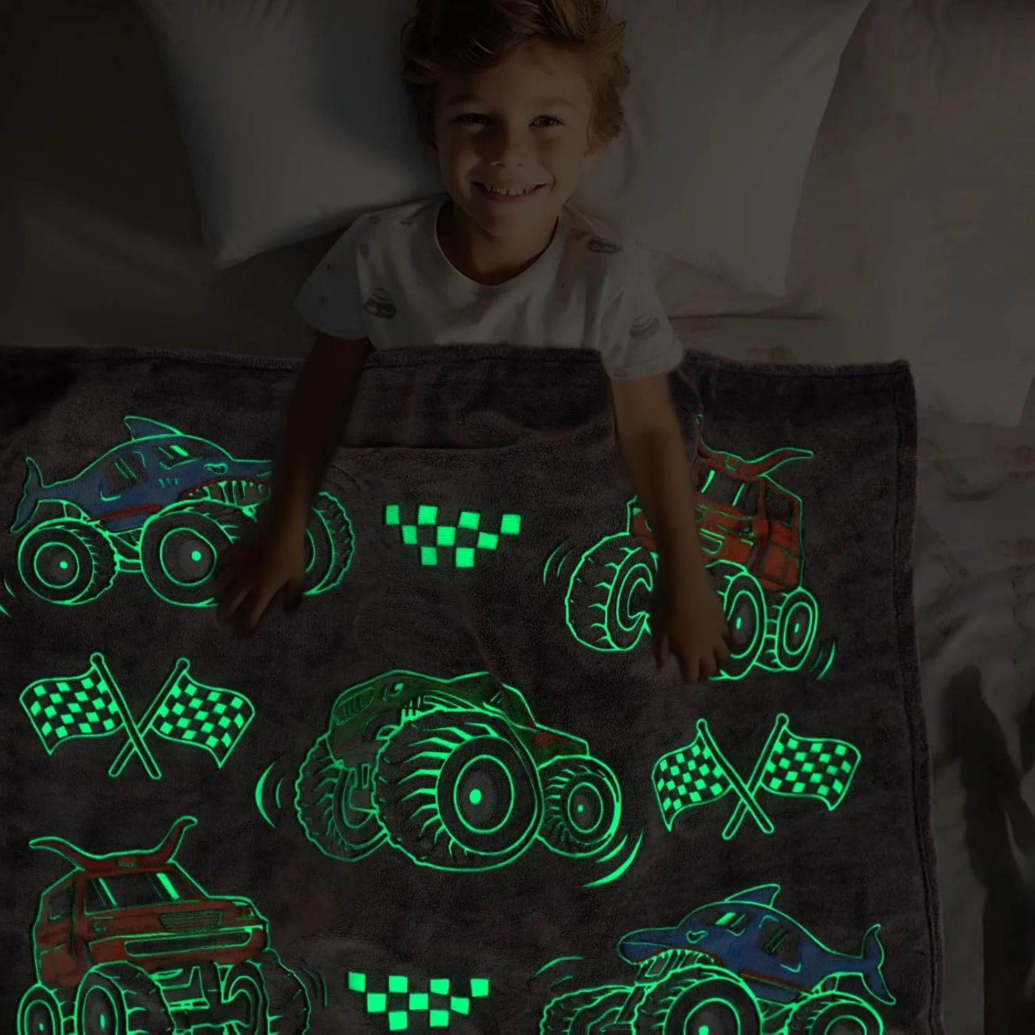 Birthday Christmas Easter 50" x 60 Kids Boys Truck Toys Car Blanket Gifts - onto periodic revise flowerpot banker purity Glow in The Dark Fleece Throw Blanket for Couch Bed Sofa Room Decor 