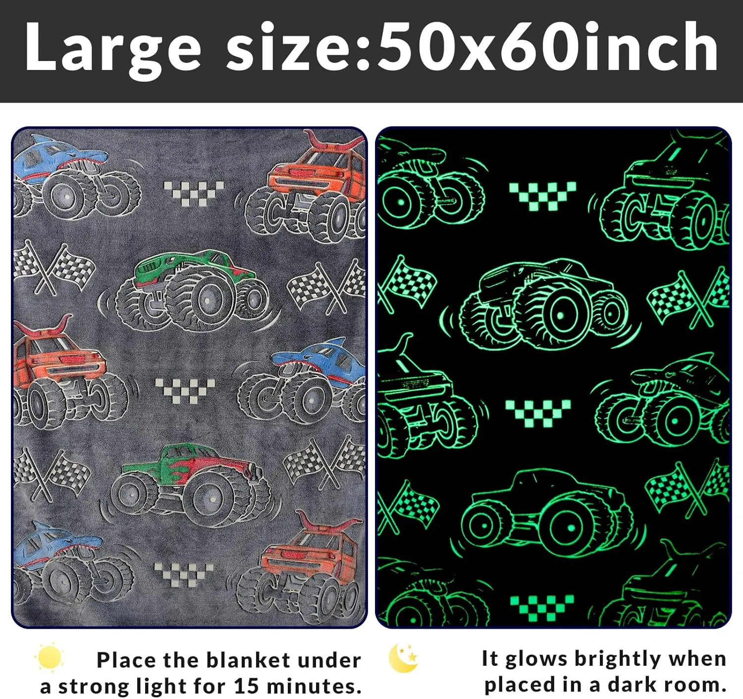 Birthday Christmas Easter 50" x 60 Kids Boys Truck Toys Car Blanket Gifts - onto periodic revise flowerpot banker purity Glow in The Dark Fleece Throw Blanket for Couch Bed Sofa Room Decor 