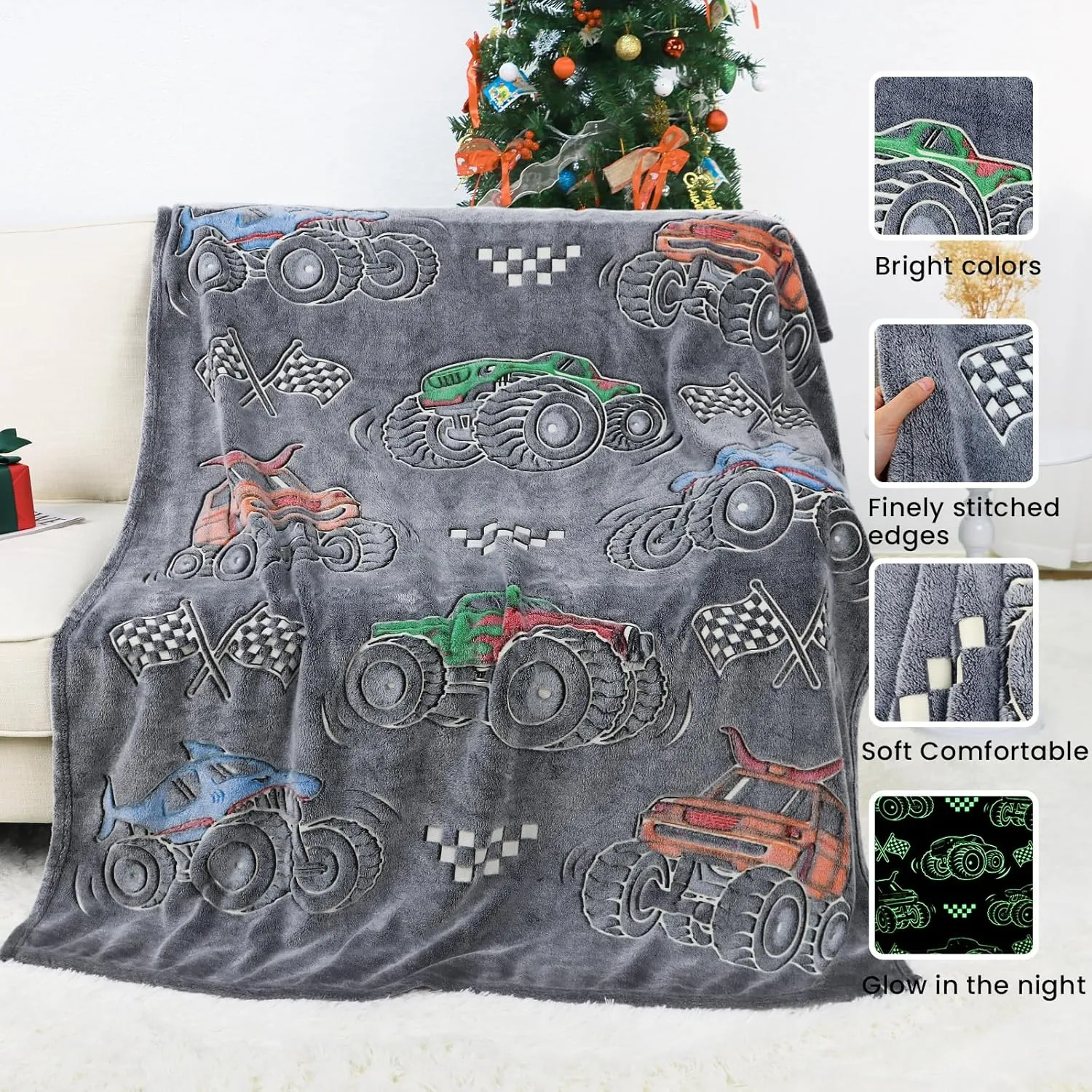 Birthday Christmas Easter 50" x 60 Kids Boys Truck Toys Car Blanket Gifts - onto periodic revise flowerpot banker purity Glow in The Dark Fleece Throw Blanket for Couch Bed Sofa Room Decor 
