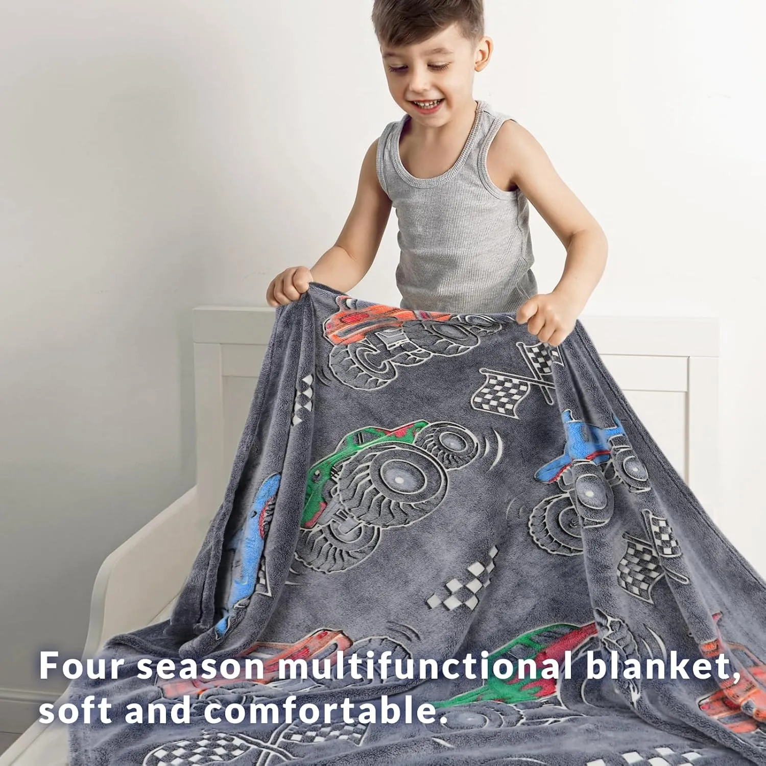 Birthday Christmas Easter 50" x 60 Kids Boys Truck Toys Car Blanket Gifts - onto periodic revise flowerpot banker purity Glow in The Dark Fleece Throw Blanket for Couch Bed Sofa Room Decor 