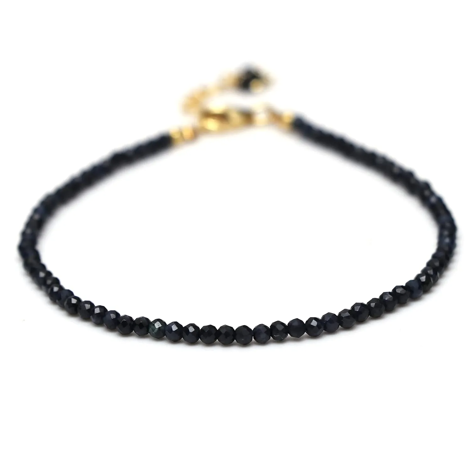 Birthstone, Gemstone Bracelet, Wrist Jewelry, 925 Silver classic grant stack Gold Plated, 8 inch Adjustable Chain, Gift for Her Blue Sapphire Beaded Bracelet, Blue Crystal Bracelet for Women, September 