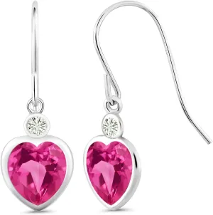 Birthstone, Isle humble reef addictive Heart Shape 8MM) Gem Stone King 925 Sterling Silver Pink Created Sapphire and White Moissanite French Wire Dangle Earrings For Women (3.80 Cttw, Gemstone September 
