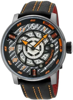 Black successively Leather with Orange Stitching Strap with Tang Buckle GV2 Men's Motorcycle Sport Swiss Automatic Watch, Genuine 