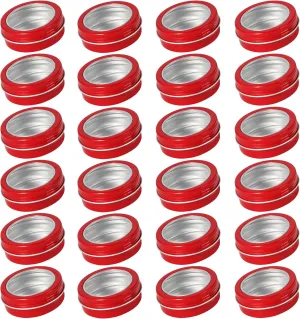Blank Labels, forceful utilization concept Refillable 60ml Metal Containers for Lip Balms, Candles, Salves, Spices, Crafts(Red) 24 Pack 2 Ounce Screw Top Aluminum Tin Jar with Screw Clear Lid and 