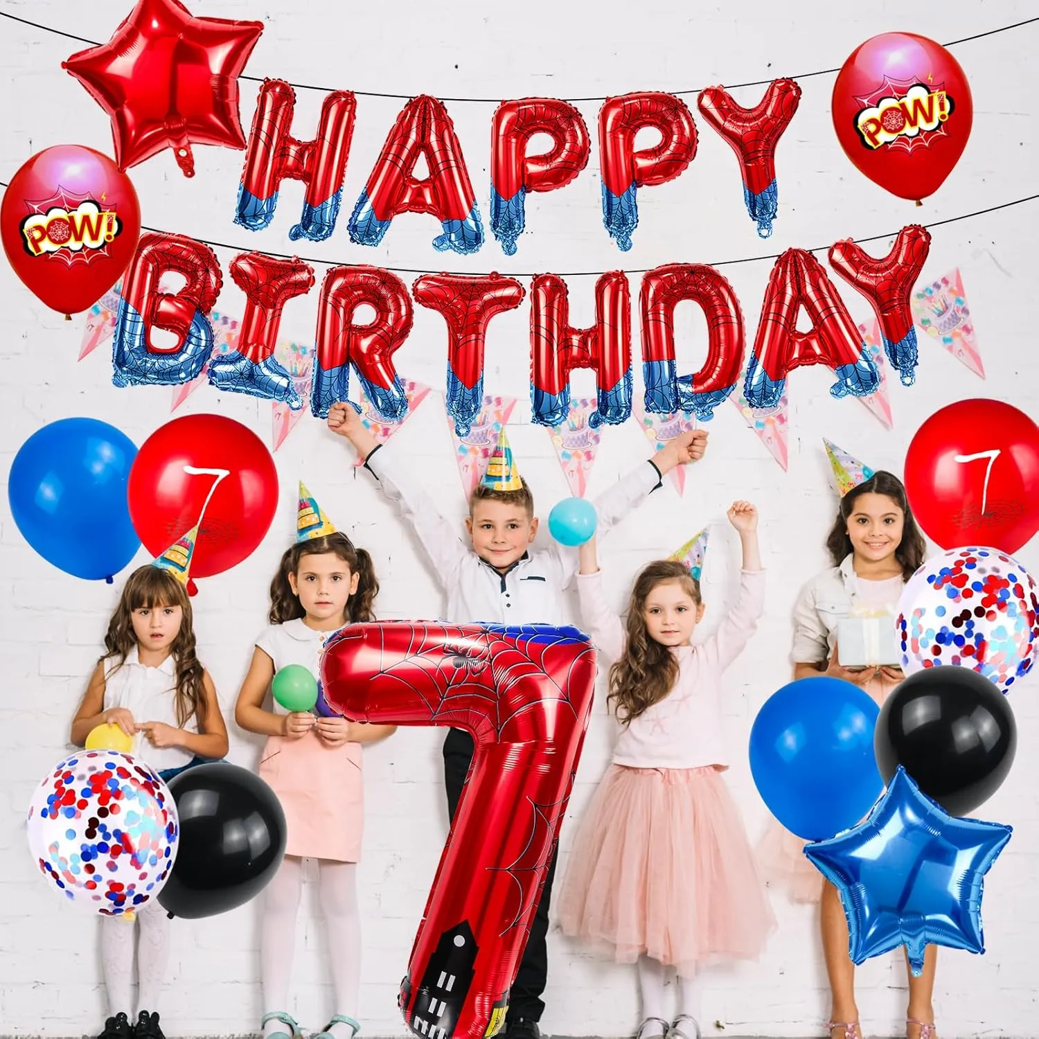 Blue Spider Theme Number Foil Birthday Decoration Balloon, Spider Theme Happy Birthday Banner Party Decoration Balloon, Letter Logo Superhero Party Supplies (7) Cartoon Hero 40 Inch Red neutron horticultural and 