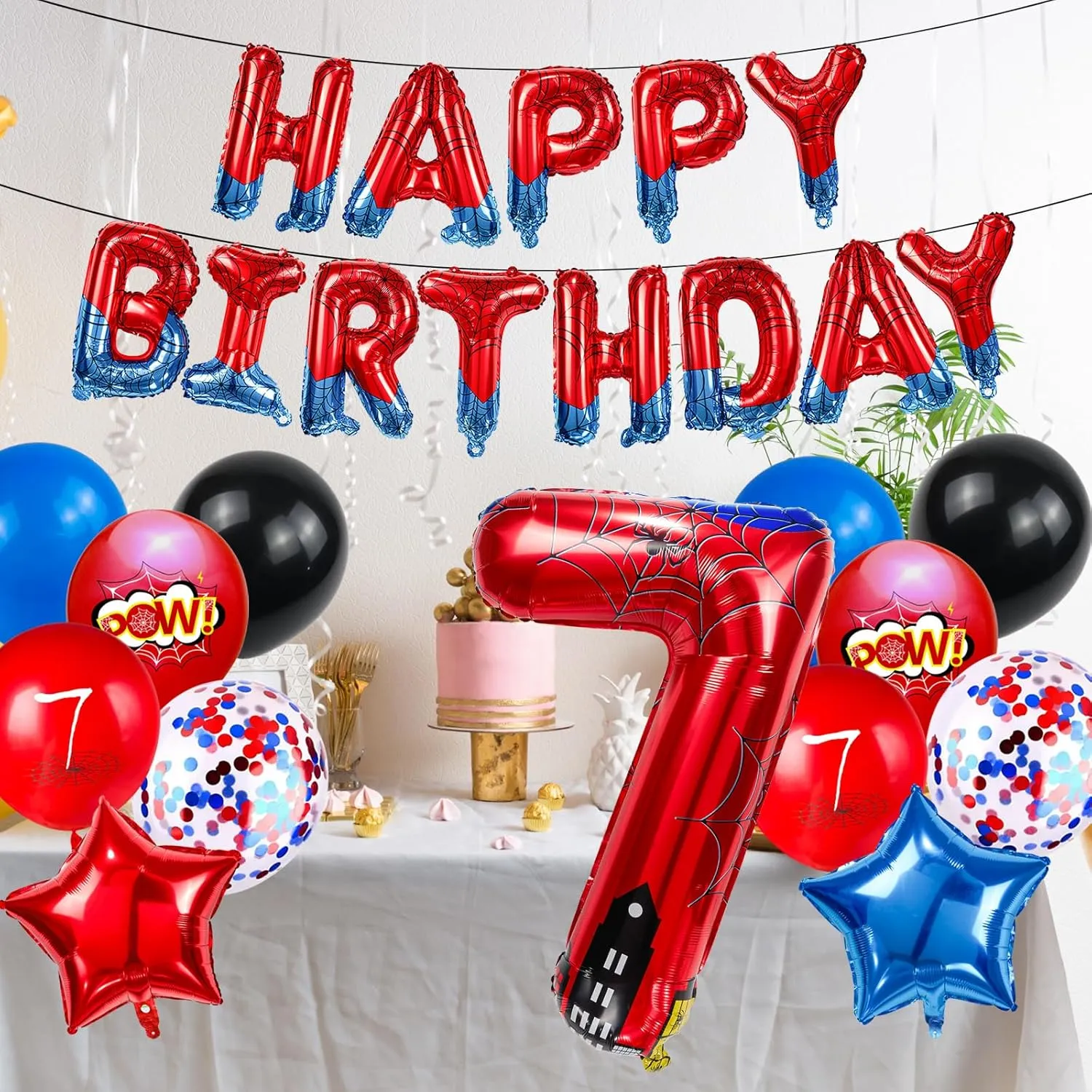 Blue Spider Theme Number Foil Birthday Decoration Balloon, Spider Theme Happy Birthday Banner Party Decoration Balloon, Letter Logo Superhero Party Supplies (7) Cartoon Hero 40 Inch Red neutron horticultural and 