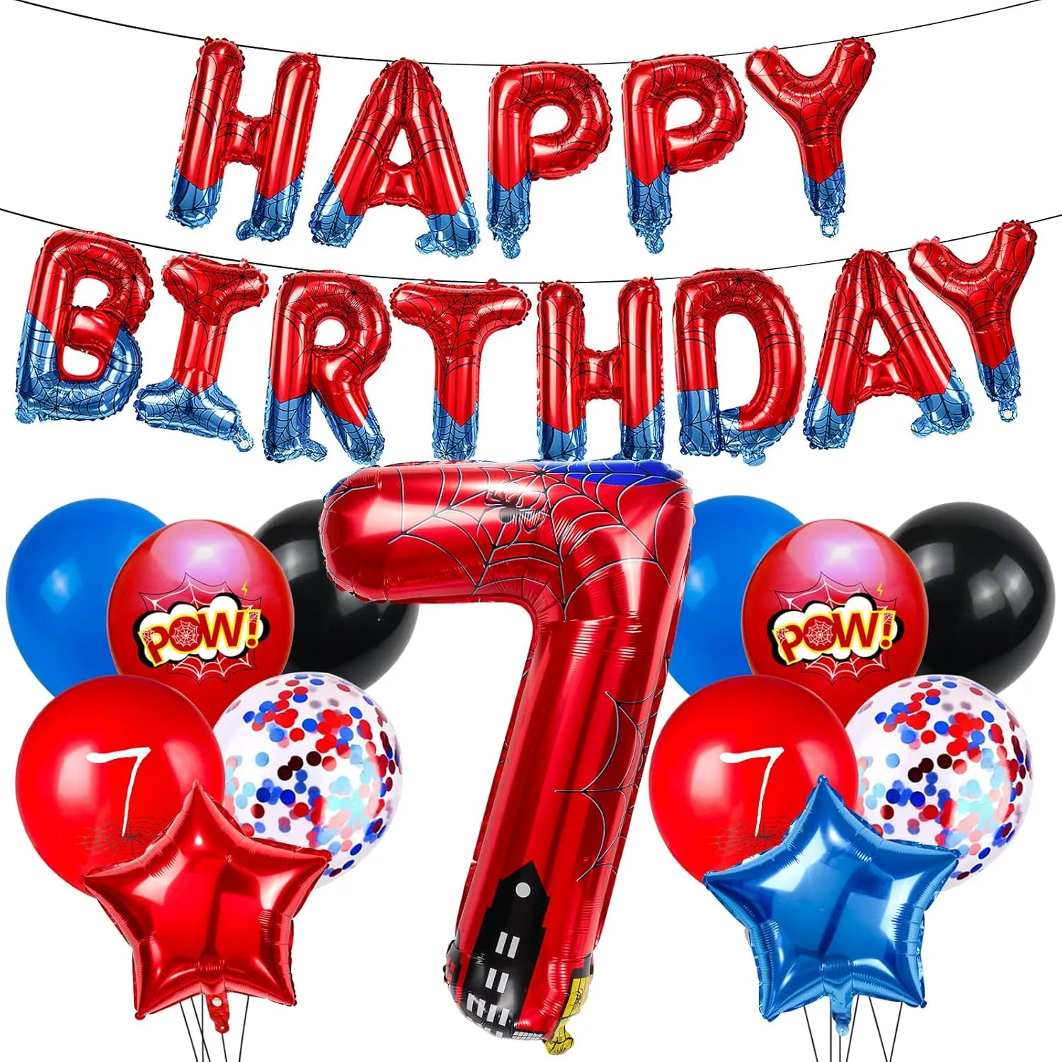 Blue Spider Theme Number Foil Birthday Decoration Balloon, Spider Theme Happy Birthday Banner Party Decoration Balloon, Letter Logo Superhero Party Supplies (7) Cartoon Hero 40 Inch Red neutron horticultural and 