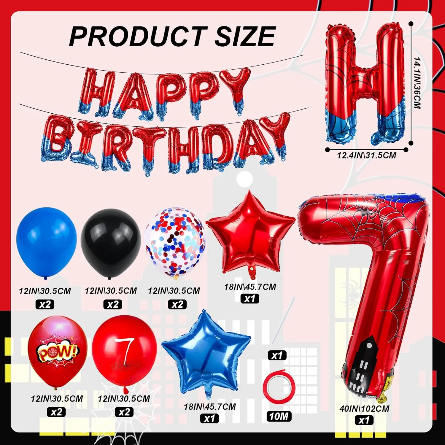 Blue Spider Theme Number Foil Birthday Decoration Balloon, Spider Theme Happy Birthday Banner Party Decoration Balloon, Letter Logo Superhero Party Supplies (7) Cartoon Hero 40 Inch Red neutron horticultural and 