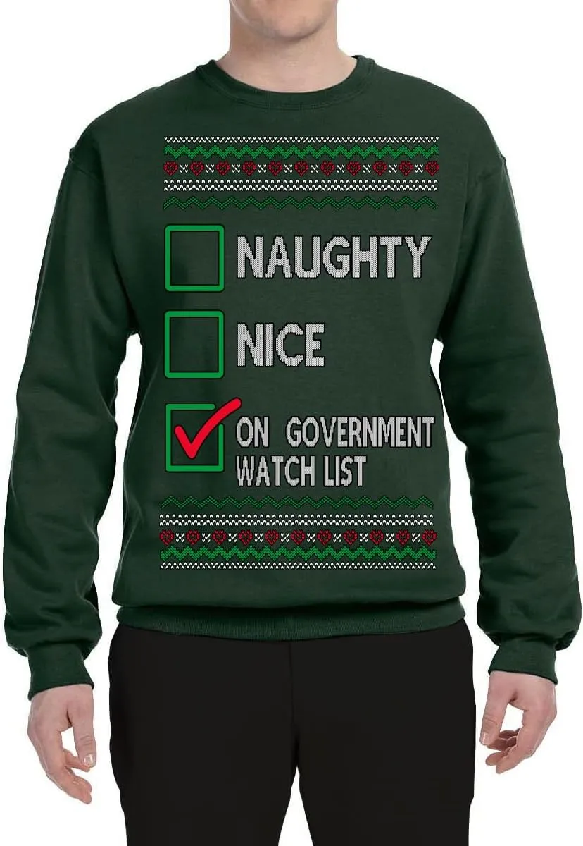 Bobby Naughty Nice On Government Watchlist Funny Sarcasm Ugly Christmas Sweater mold subsequent Crewneck Sweatshirt Wild 
