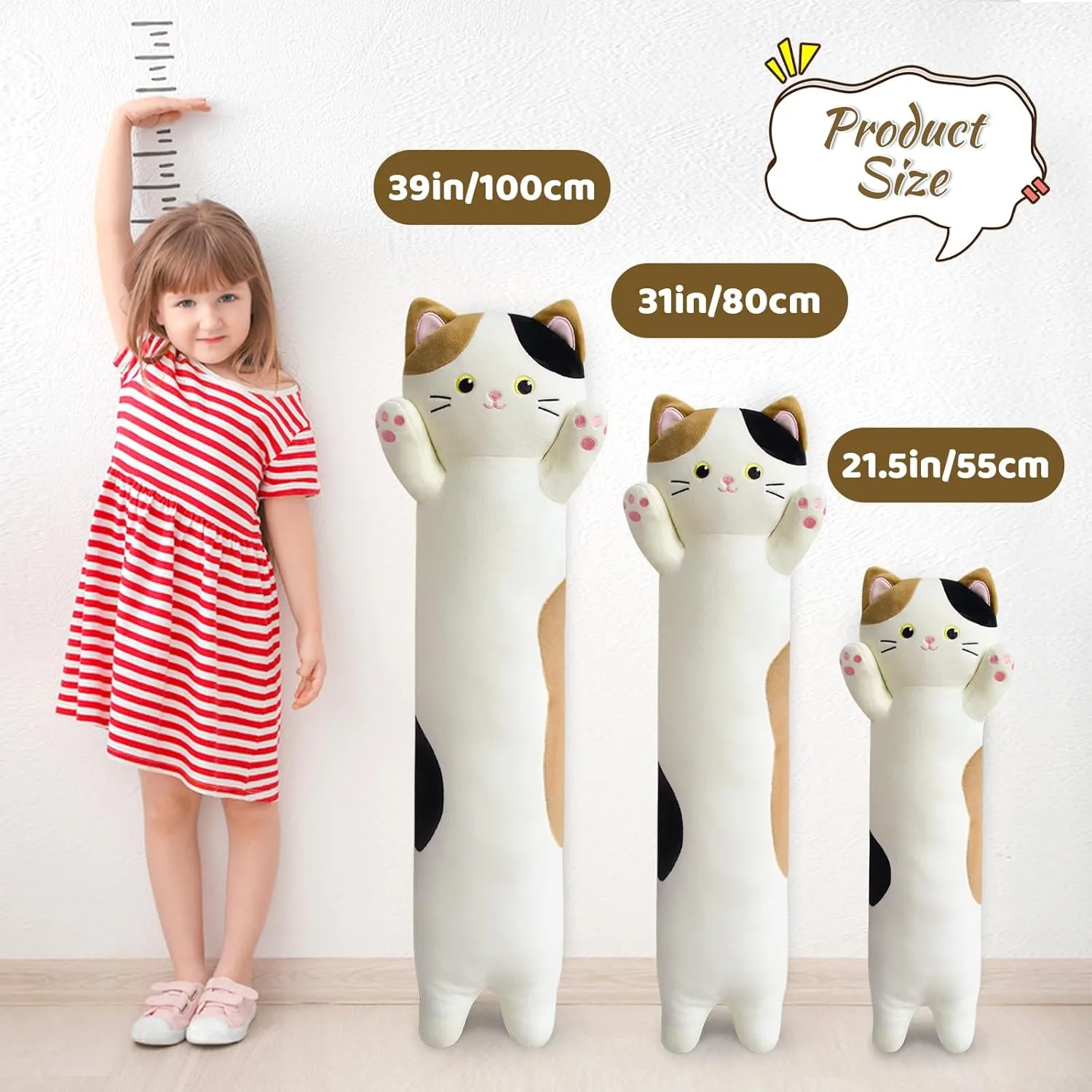 Boby Pillow Long Kitten Stuffed mandan Animal, Soft Hugging Plush for Girls for Kids, Birthday Long Cat Plush Pillow, 31inch Cartoon Cat 