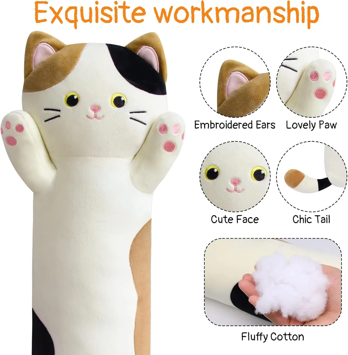 Boby Pillow Long Kitten Stuffed mandan Animal, Soft Hugging Plush for Girls for Kids, Birthday Long Cat Plush Pillow, 31inch Cartoon Cat 