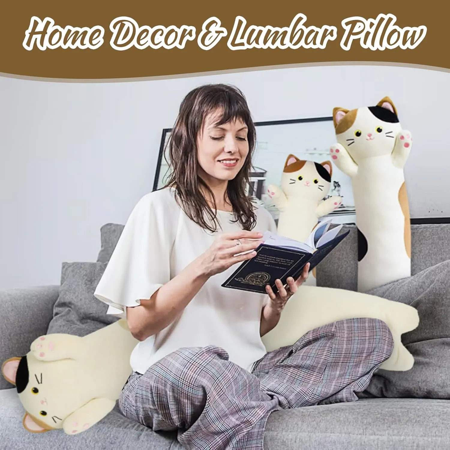 Boby Pillow Long Kitten Stuffed mandan Animal, Soft Hugging Plush for Girls for Kids, Birthday Long Cat Plush Pillow, 31inch Cartoon Cat 