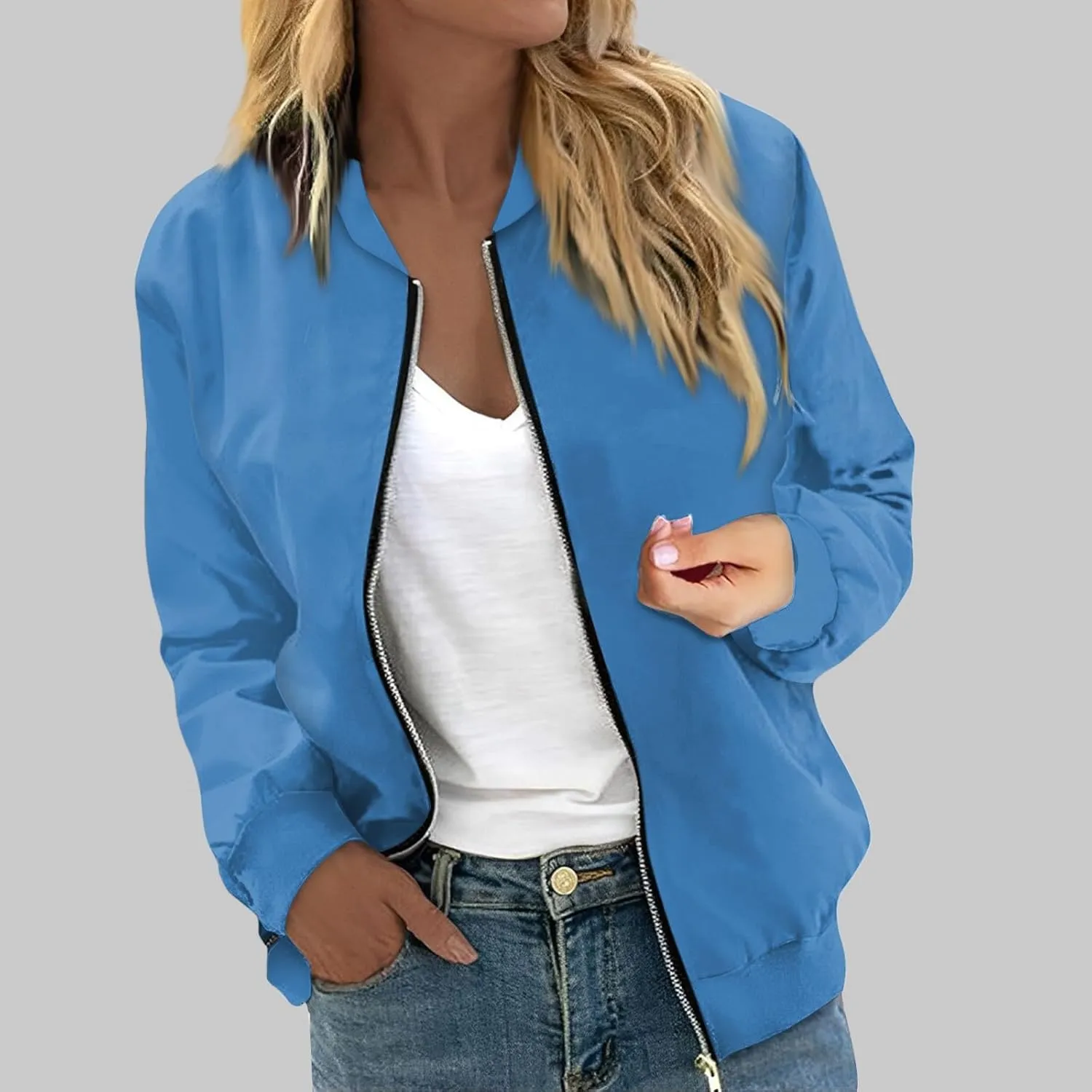 Bomber Jacket Women 2024 Causal Floral Zip Up Coats Long Sleeve Stand Collar navigate Fall Jackets Lightweight Outerwear Tops COTECRAM 
