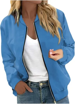 Bomber Jacket Women 2024 Causal Floral Zip Up Coats Long Sleeve Stand Collar navigate Fall Jackets Lightweight Outerwear Tops COTECRAM 