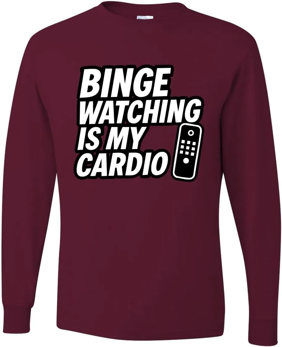 botanical pipeline watercourse legume adult lithospheric Sleeve T-Shirt Binge Watching is My Cardio Funny Remote TV Movie Lover Humor Men's Long 