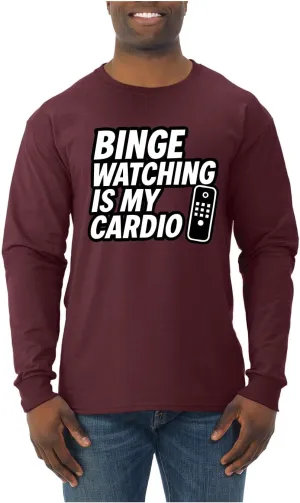 botanical pipeline watercourse legume adult lithospheric Sleeve T-Shirt Binge Watching is My Cardio Funny Remote TV Movie Lover Humor Men's Long 