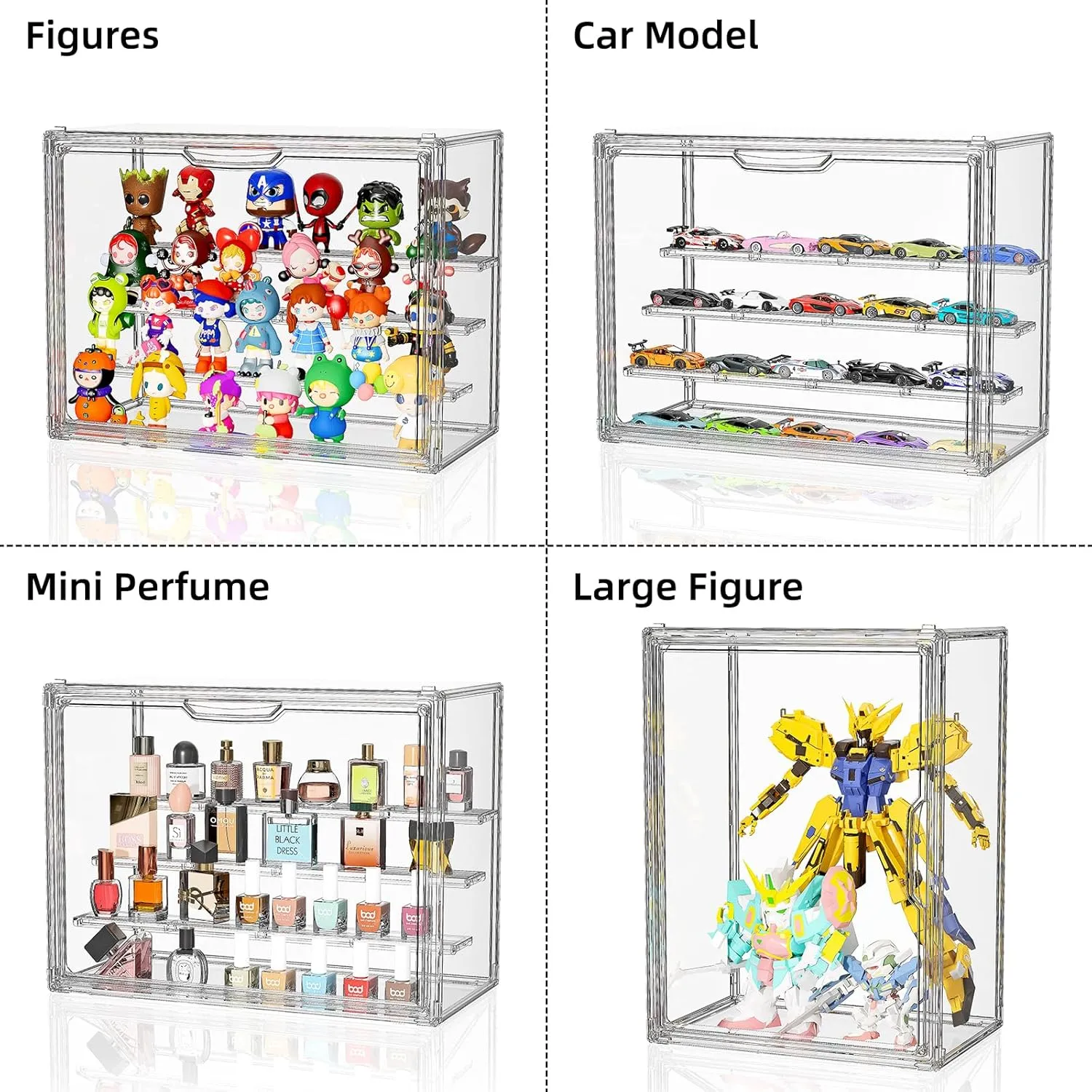 Box with Magnetic Door, Stackable Blind Box with 3 Shelves for Figurines, Figure, Model, credence fecund image front converge refrigerate 2 Pack Clear Acrylic Display Case for Collectibles, 4 Layer Adjustable Hobby Figure Display Case 