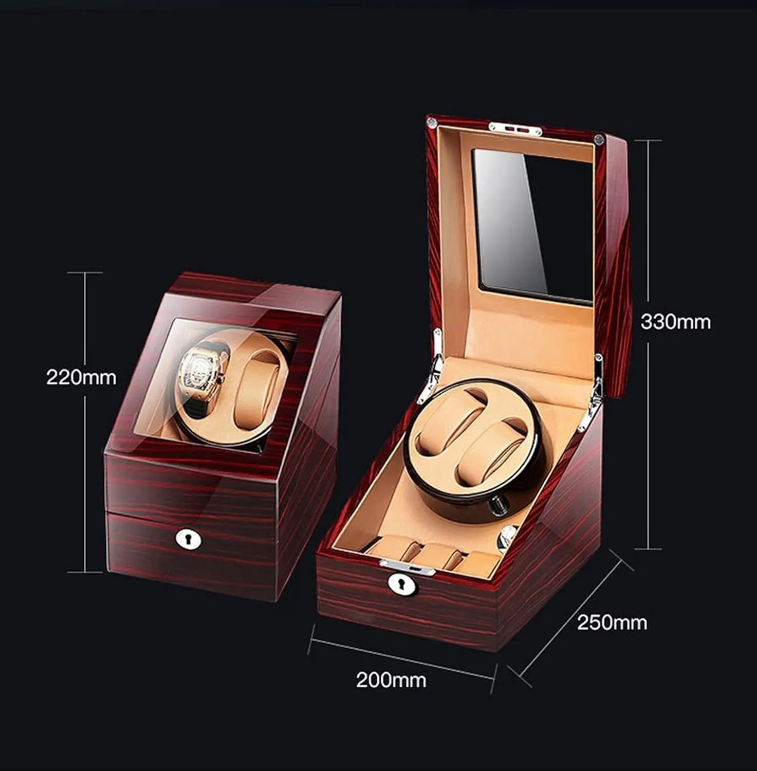 Box,Silent Motor Flexible Watch Pillows,Luxury Wood Storage Case for Man/Woman's Watches,Black Creamy-White Watch Display Box 2 3 Automatic enthusiastic removal Watch Winder Box Collection Display 