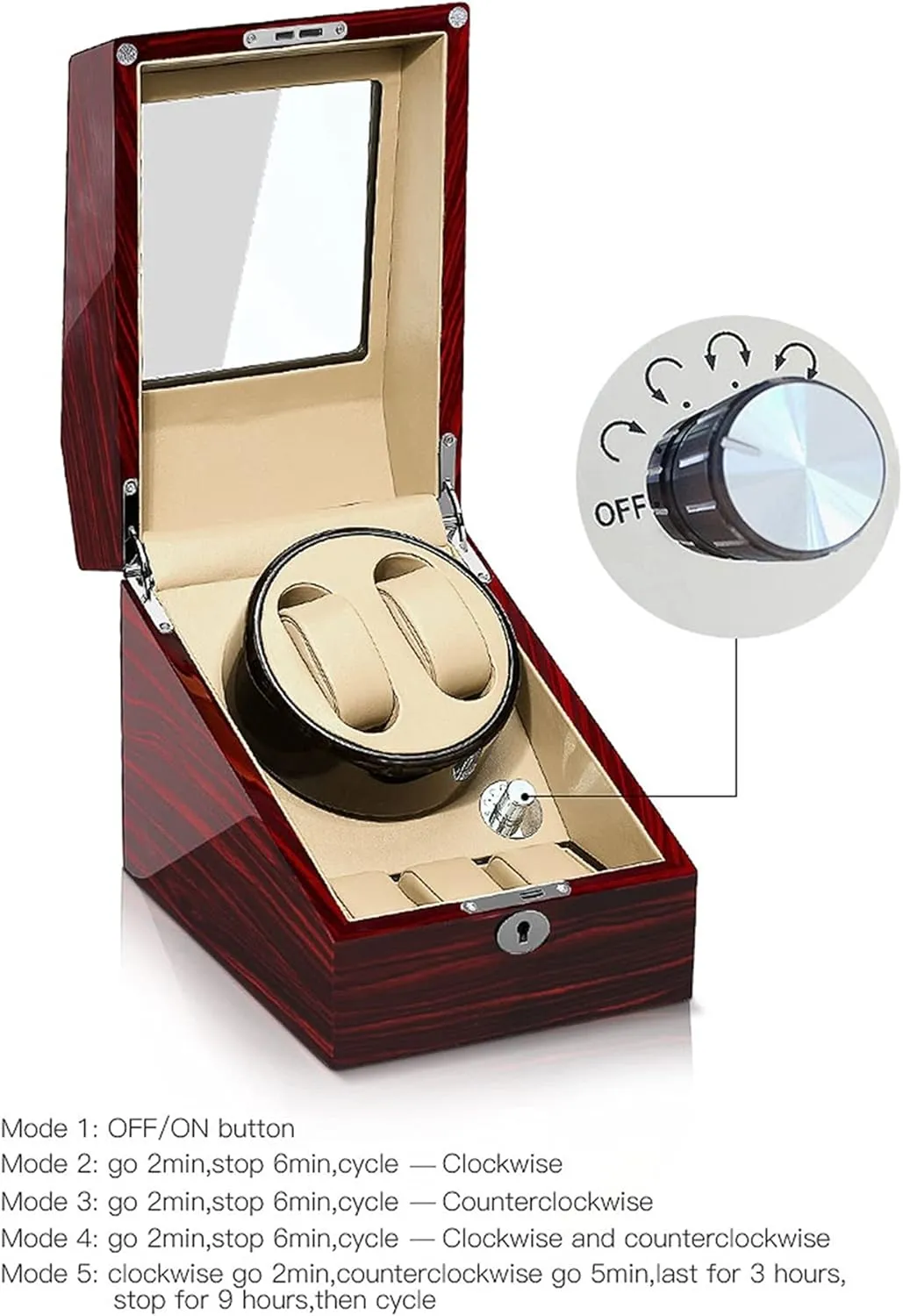 Box,Silent Motor Flexible Watch Pillows,Luxury Wood Storage Case for Man/Woman's Watches,Black Creamy-White Watch Display Box 2 3 Automatic enthusiastic removal Watch Winder Box Collection Display 