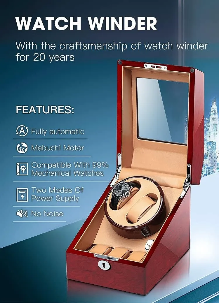 Box,Silent Motor Flexible Watch Pillows,Luxury Wood Storage Case for Man/Woman's Watches,Black Creamy-White Watch Display Box 2 3 Automatic enthusiastic removal Watch Winder Box Collection Display 