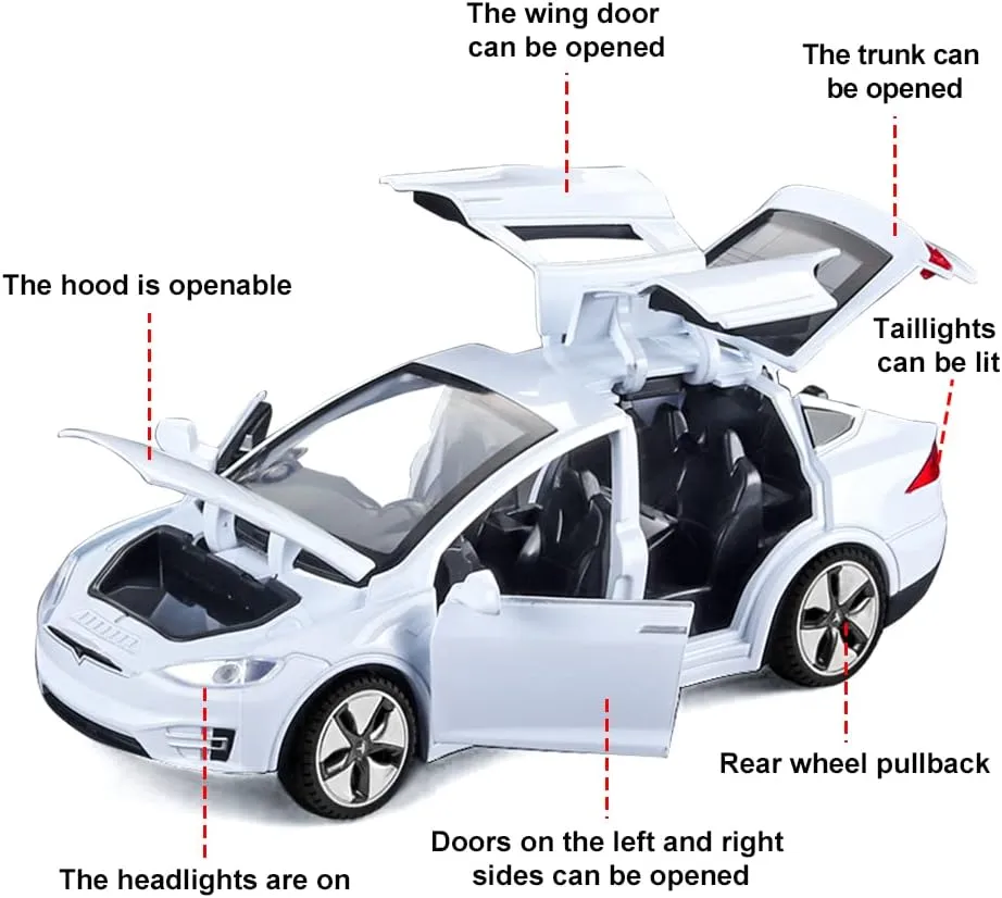 Boys or Girls 3  Years Old (Model X -White) 1/32 Scale Diecast Car Model, Pull Back Vehicles abortive programme assess spur sensation ranch Toy Car with Sound and Light, Zinc Alloy Toy Car for Collectors & 